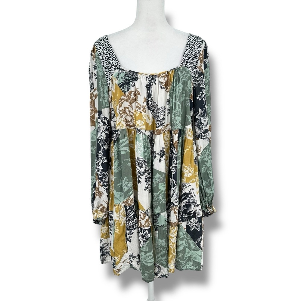 Anthropologie Tiered Mini Dress S Patchwork Boho Chic Cottagecore Peasant Resort
